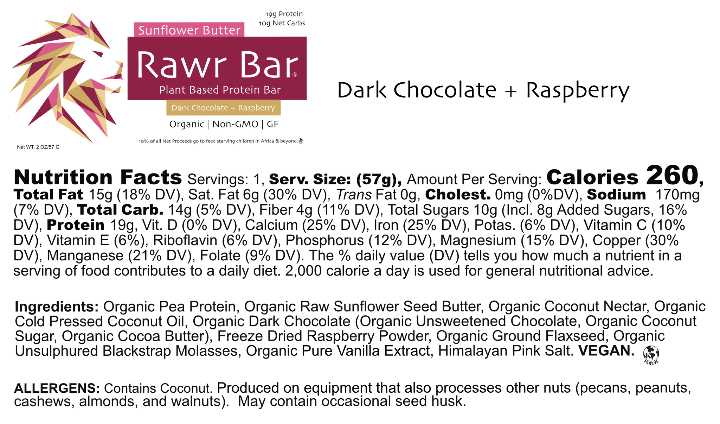 Rawr Bar | Dark Chocolate + Raspberry